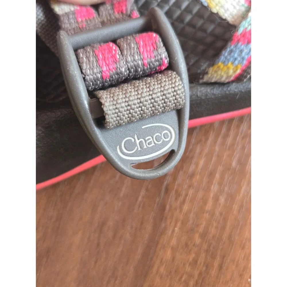 Chaco Kids Z1 Ecotread Strappy Sandals Gray Pink Yellow Geometric Pattern Size13